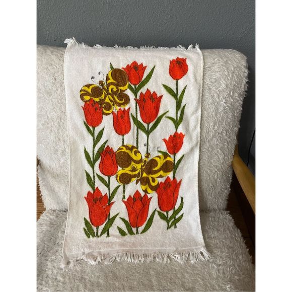 None Other - Vintage butterfly and tulip hand towel
